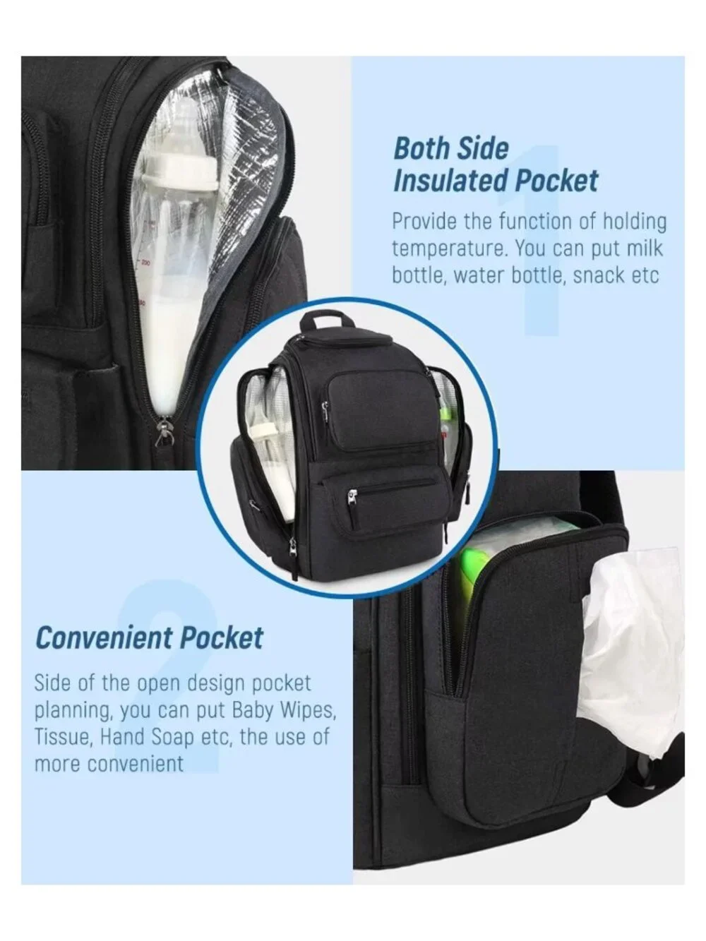 Mancro Diaper Bag Backpack Dad Diaper Bag with 2 Insulated Pockets Large